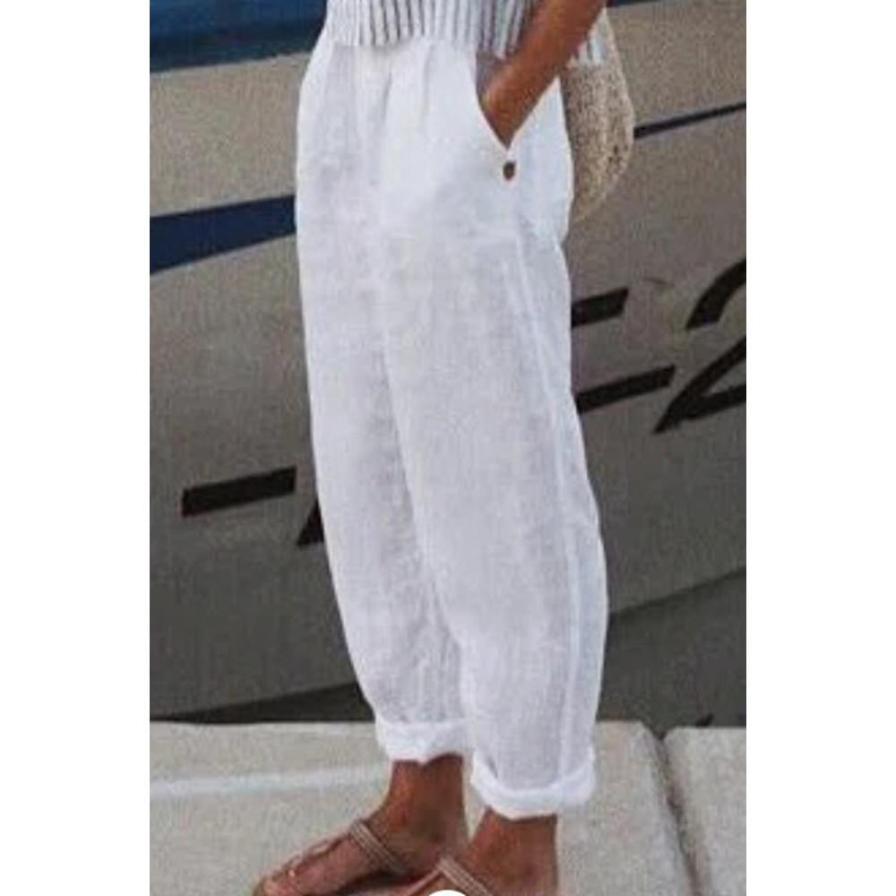 Cotton Linen Solid Color Casual Pants