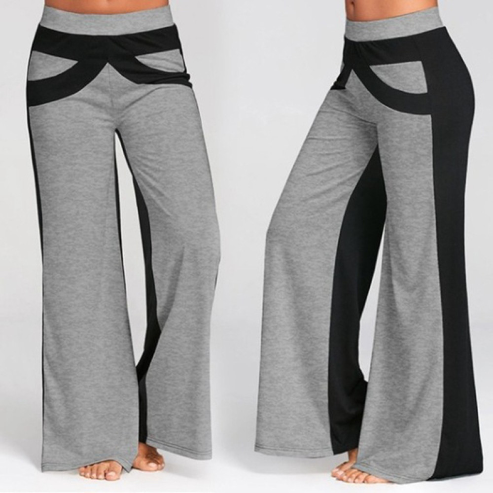 Fashion Color Contrasting Wide Leg Elastic Casual Pants