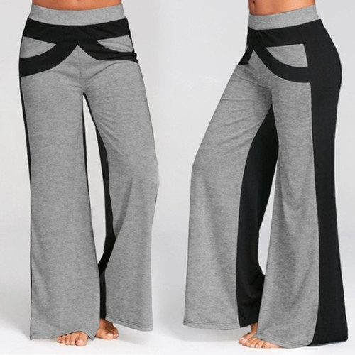 Fashion Color Contrasting Wide Leg Elastic Casual Pants