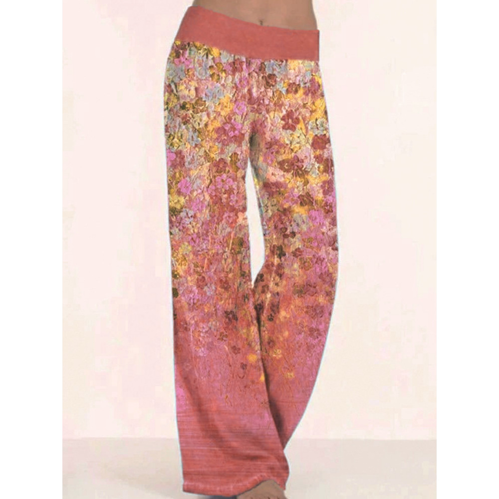 Floral Print Comfy Stretchy Wide Leg Pants