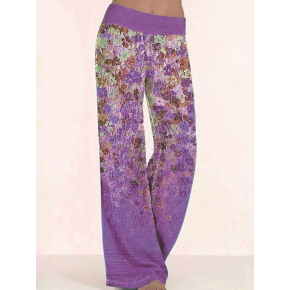 Floral Print Comfy Stretchy Wide Leg Pants