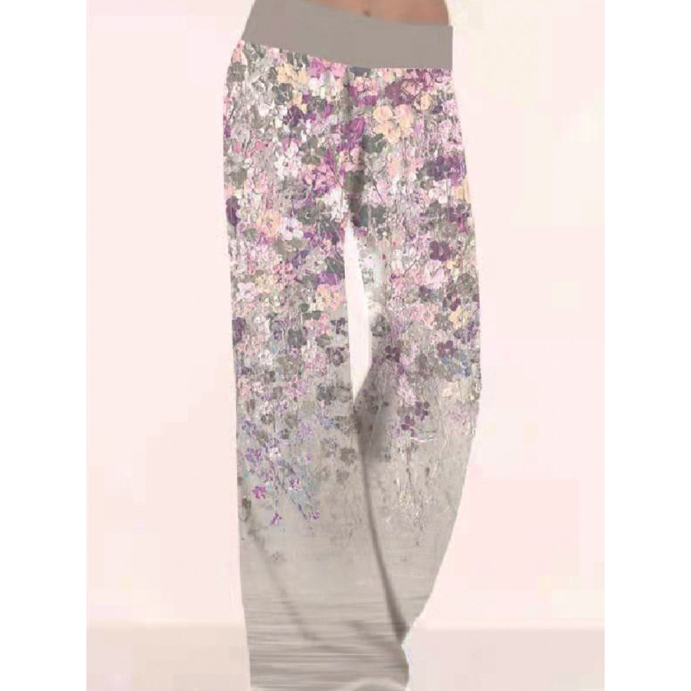 Floral Print Comfy Stretchy Wide Leg Pants