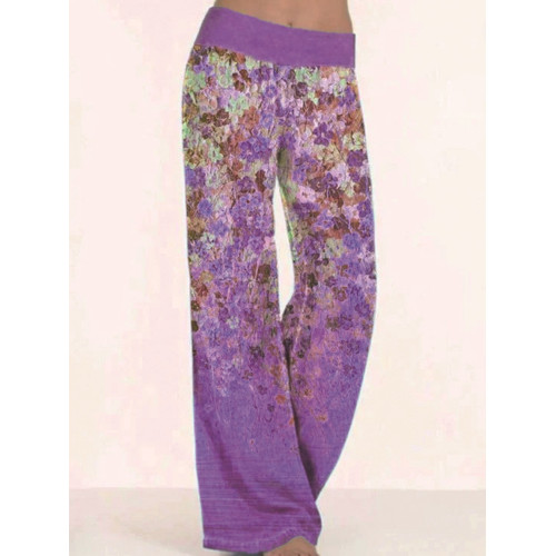 Floral Print Comfy Stretchy Wide Leg Pants