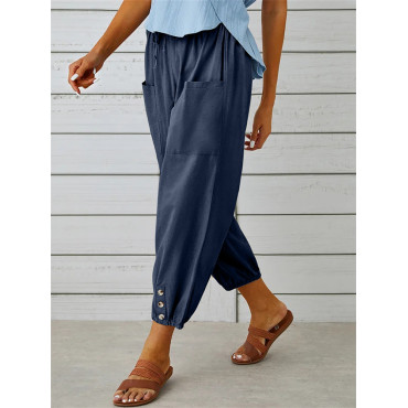 Patch Pocket Button Accent Comfy Casual Pants