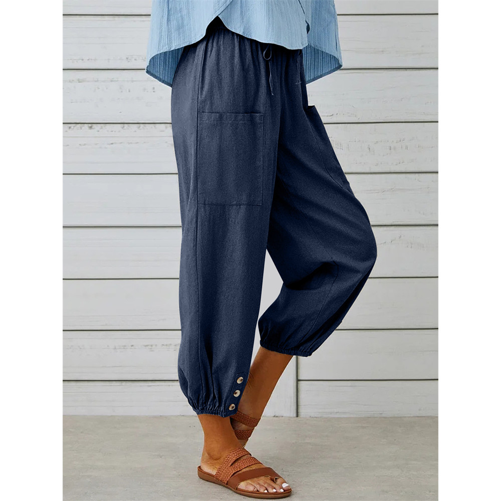 Patch Pocket Button Accent Comfy Casual Pants