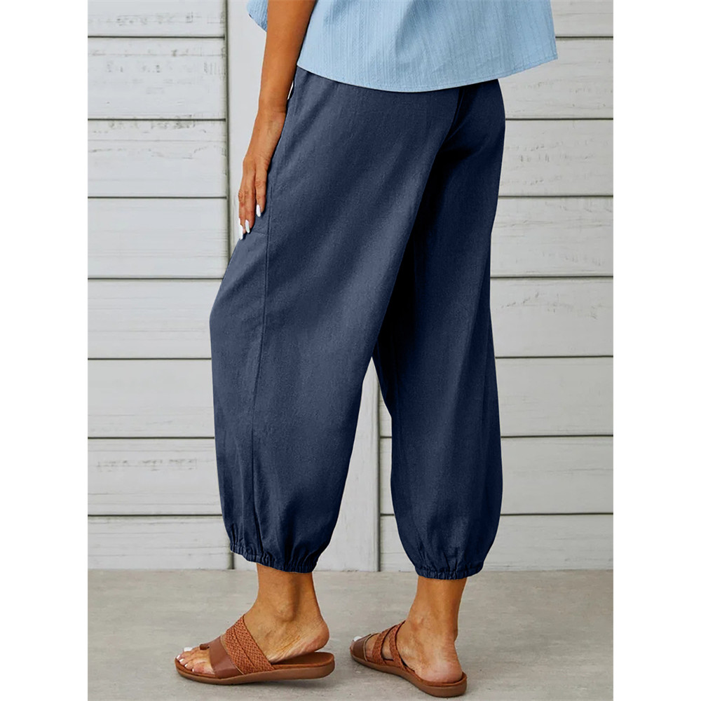 Patch Pocket Button Accent Comfy Casual Pants