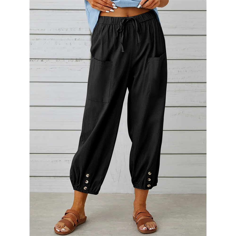 Patch Pocket Button Accent Comfy Casual Pants