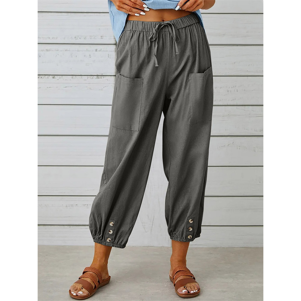 Patch Pocket Button Accent Comfy Casual Pants