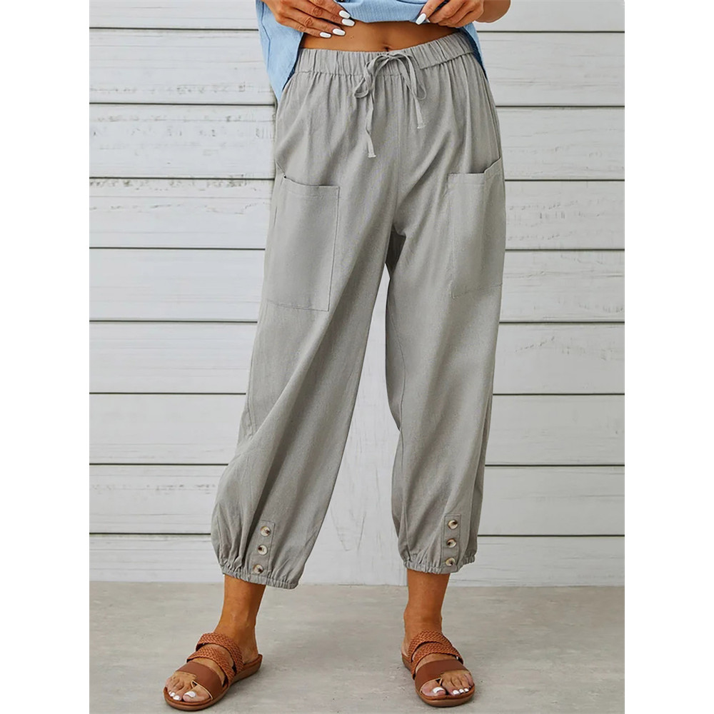 Patch Pocket Button Accent Comfy Casual Pants