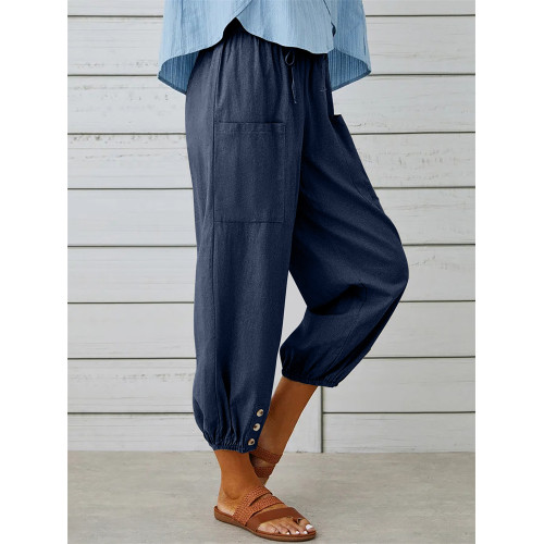 Patch Pocket Button Accent Comfy Casual Pants