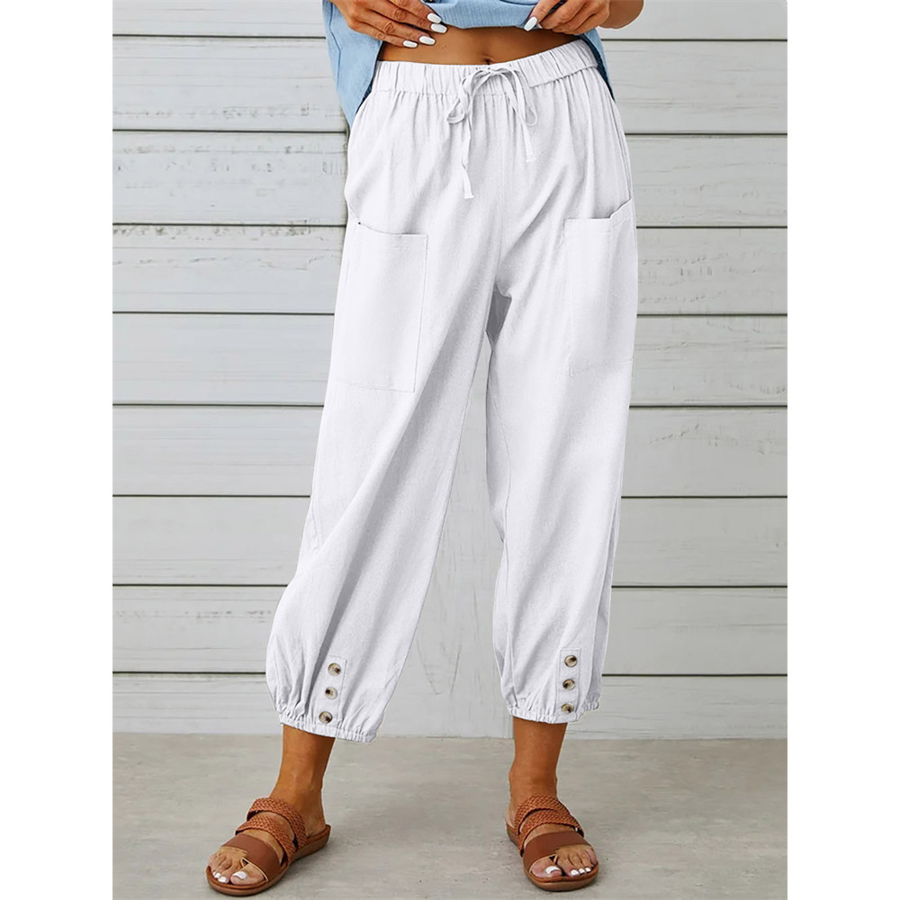 Patch Pocket Button Accent Comfy Casual Pants