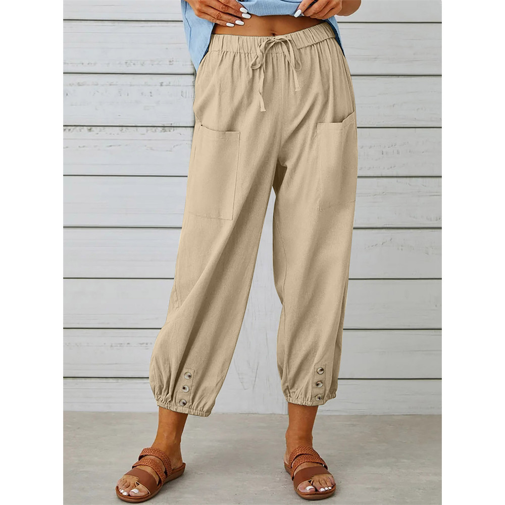 Patch Pocket Button Accent Comfy Casual Pants
