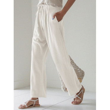 Pleated Drawstring Loose Fit Cropped Pants