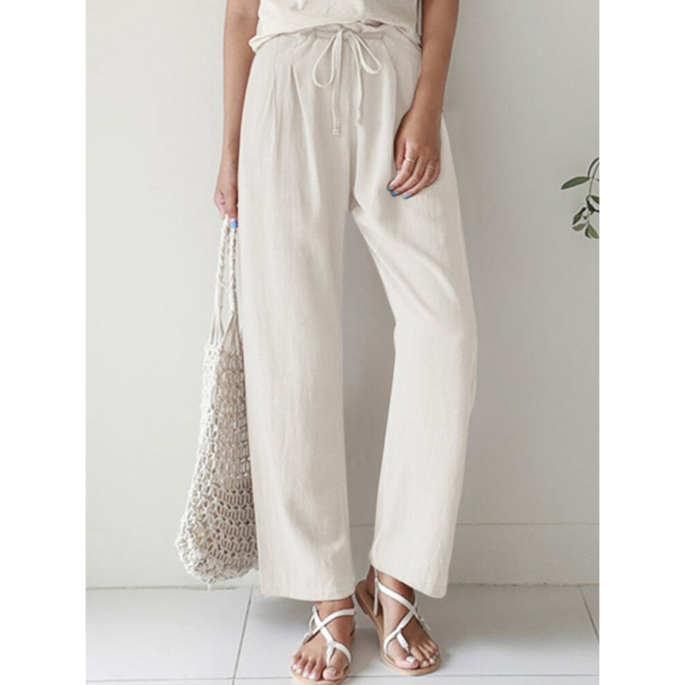 Pleated Drawstring Loose Fit Cropped Pants