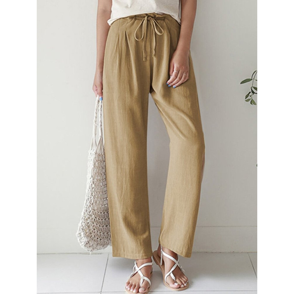 Pleated Drawstring Loose Fit Cropped Pants