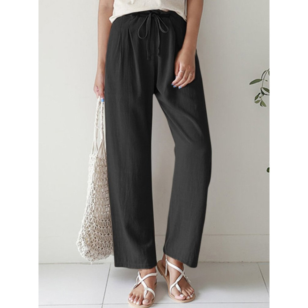 Pleated Drawstring Loose Fit Cropped Pants