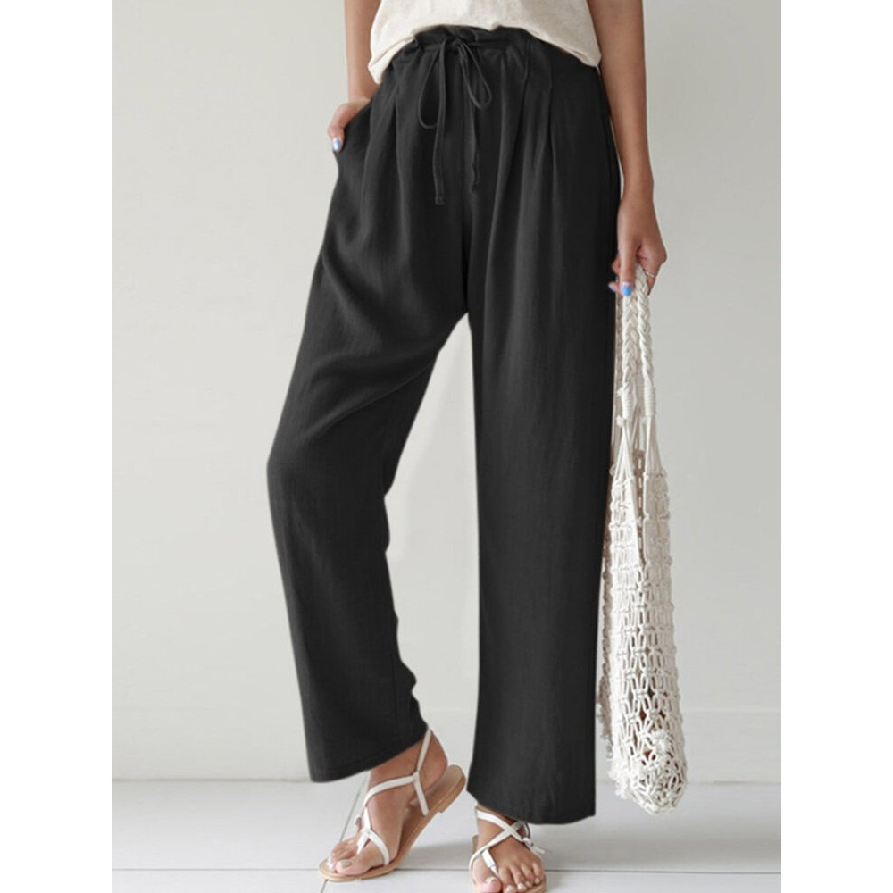 Pleated Drawstring Loose Fit Cropped Pants