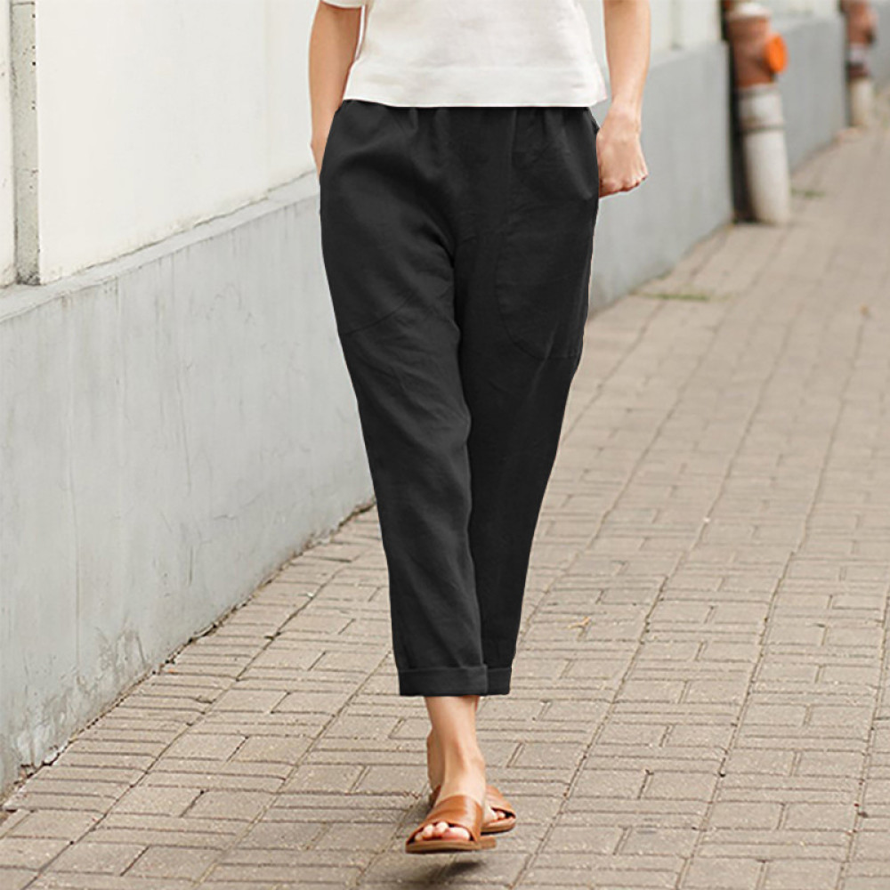 Pure Color Cotton And Linen Casual Pants