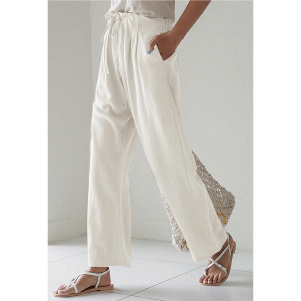 Pure Color Cotton And Linen Pocket Casual Pants