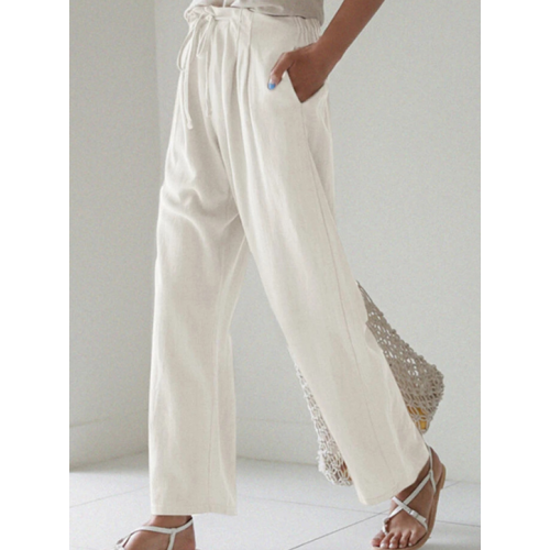 Pure Color Cotton And Linen Pocket Casual Pants
