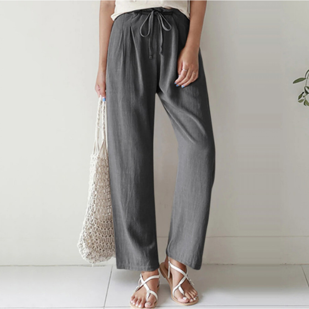 Pure Color Cotton And Linen Pocket Casual Pants