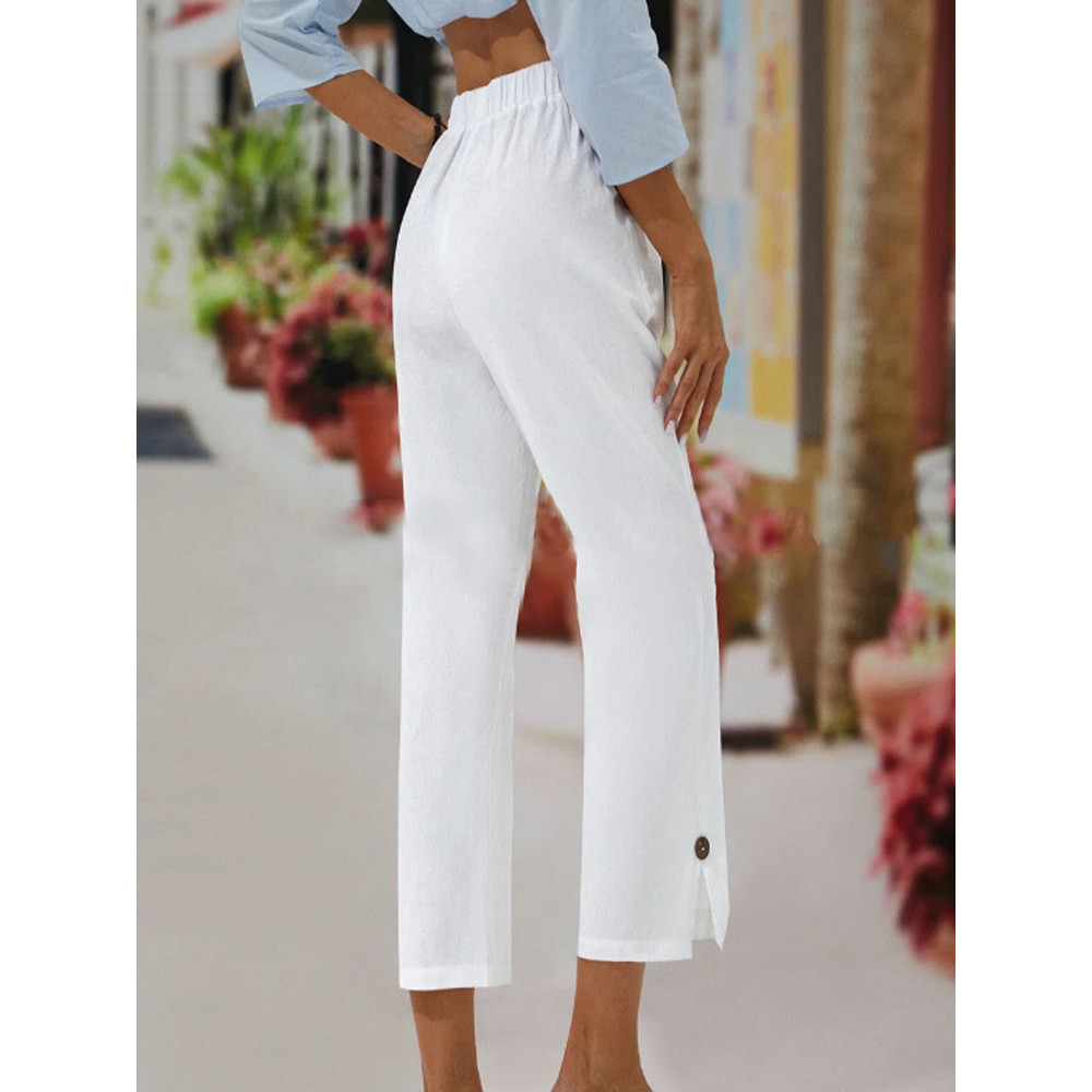 Solid Color Button Pocket Casual Pants
