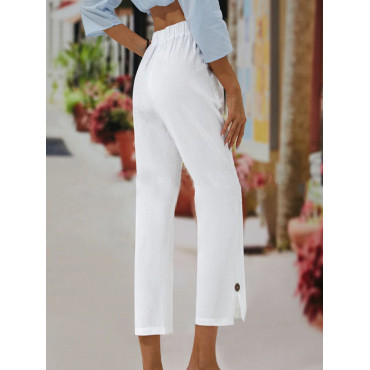 Solid Color Button Pocket Casual Pants