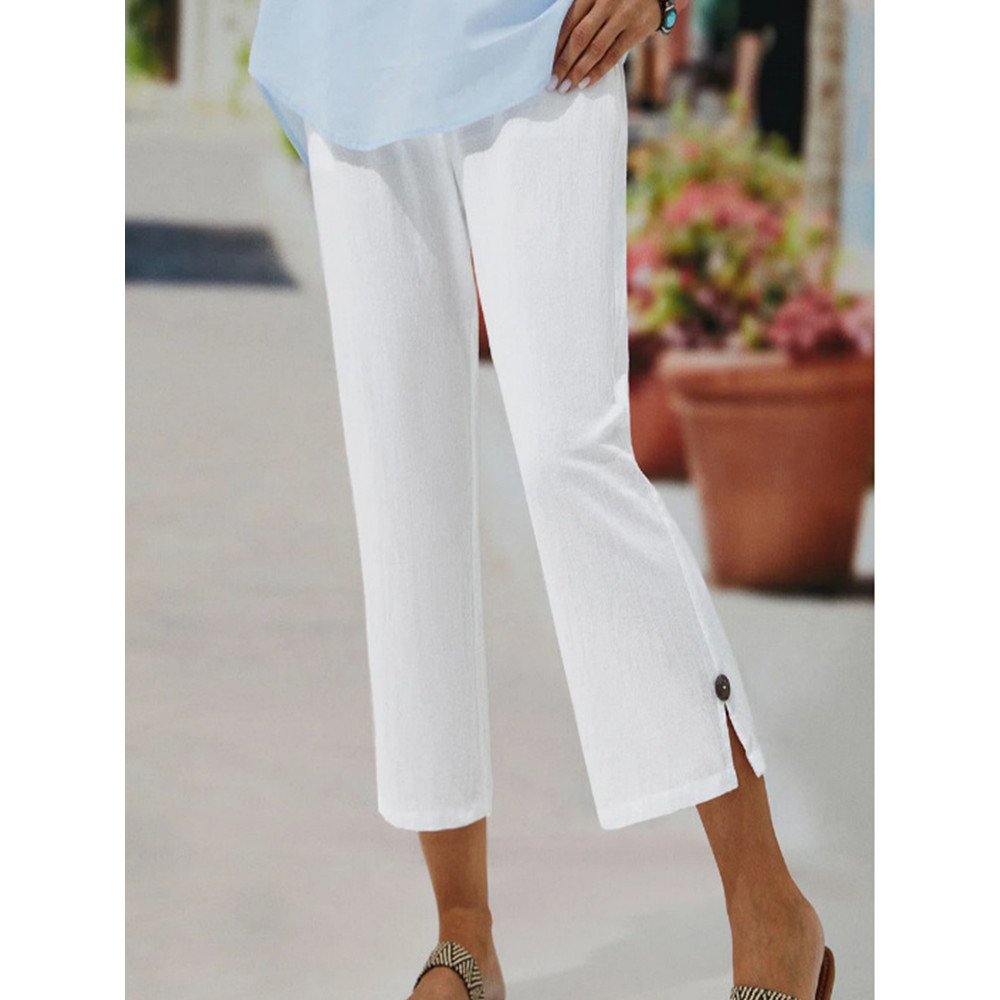 Solid Color Button Pocket Casual Pants