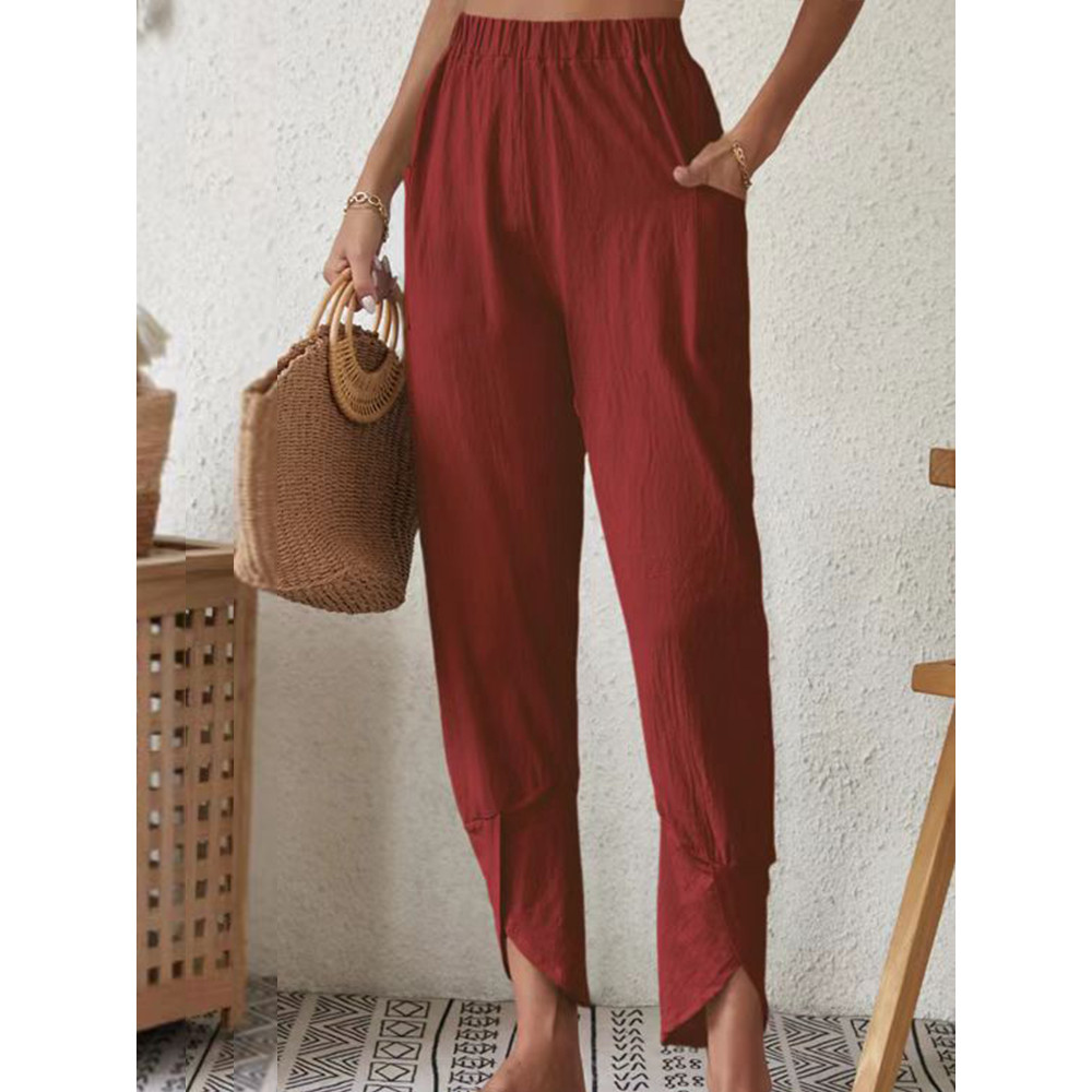 Solid Color Casual Pocket Pants