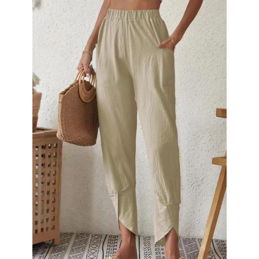 Solid Color Casual Pocket Pants