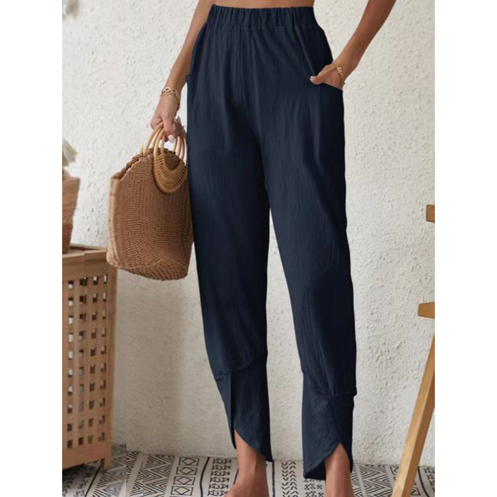 Solid Color Casual Pocket Pants