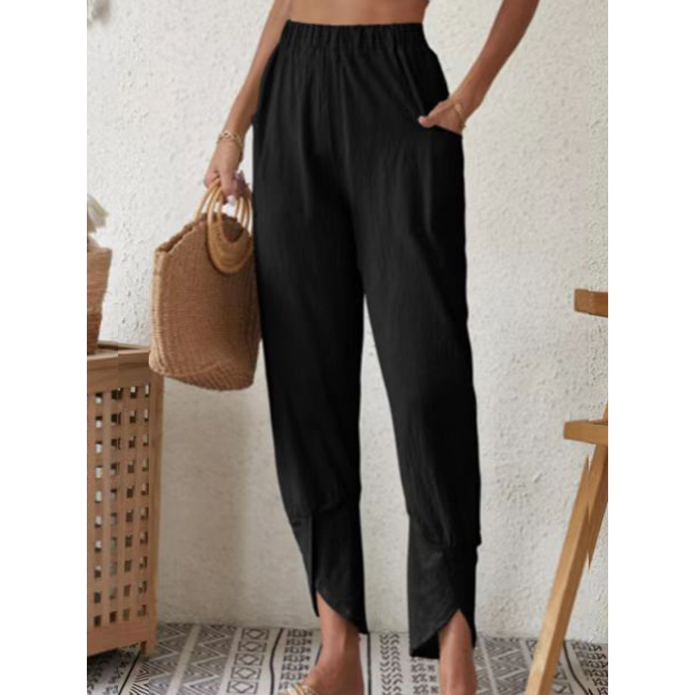 Solid Color Casual Pocket Pants