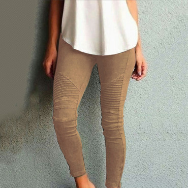 Solid Color Elastic Waistband Skinny Pencil Pant