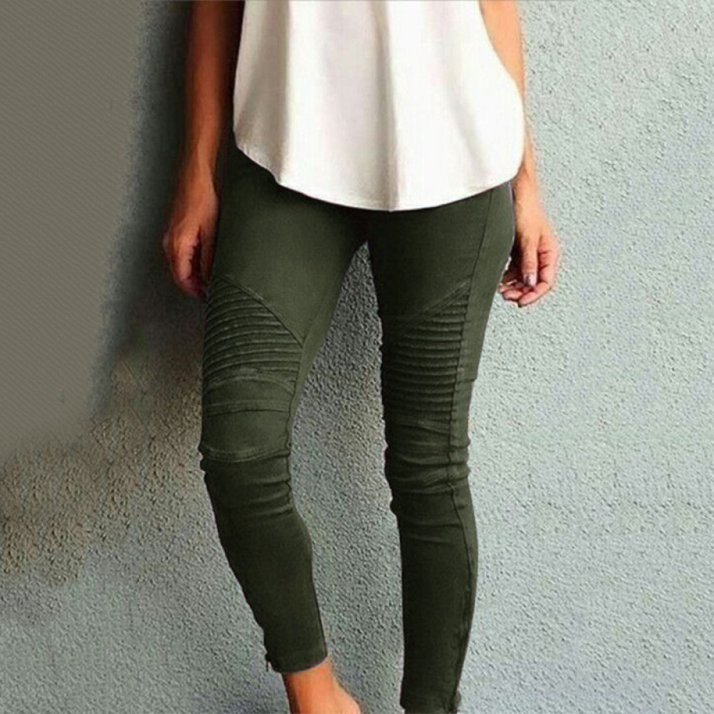 Solid Color Elastic Waistband Skinny Pencil Pant