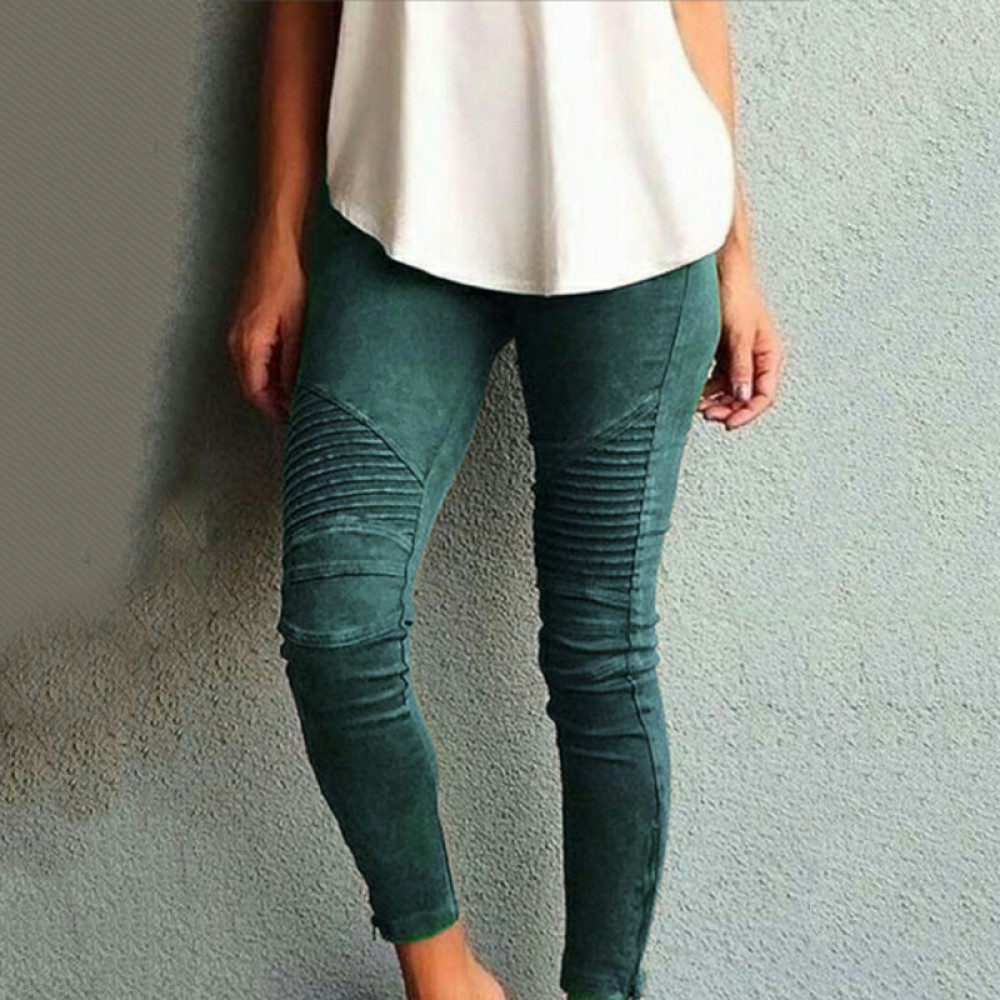 Solid Color Elastic Waistband Skinny Pencil Pant