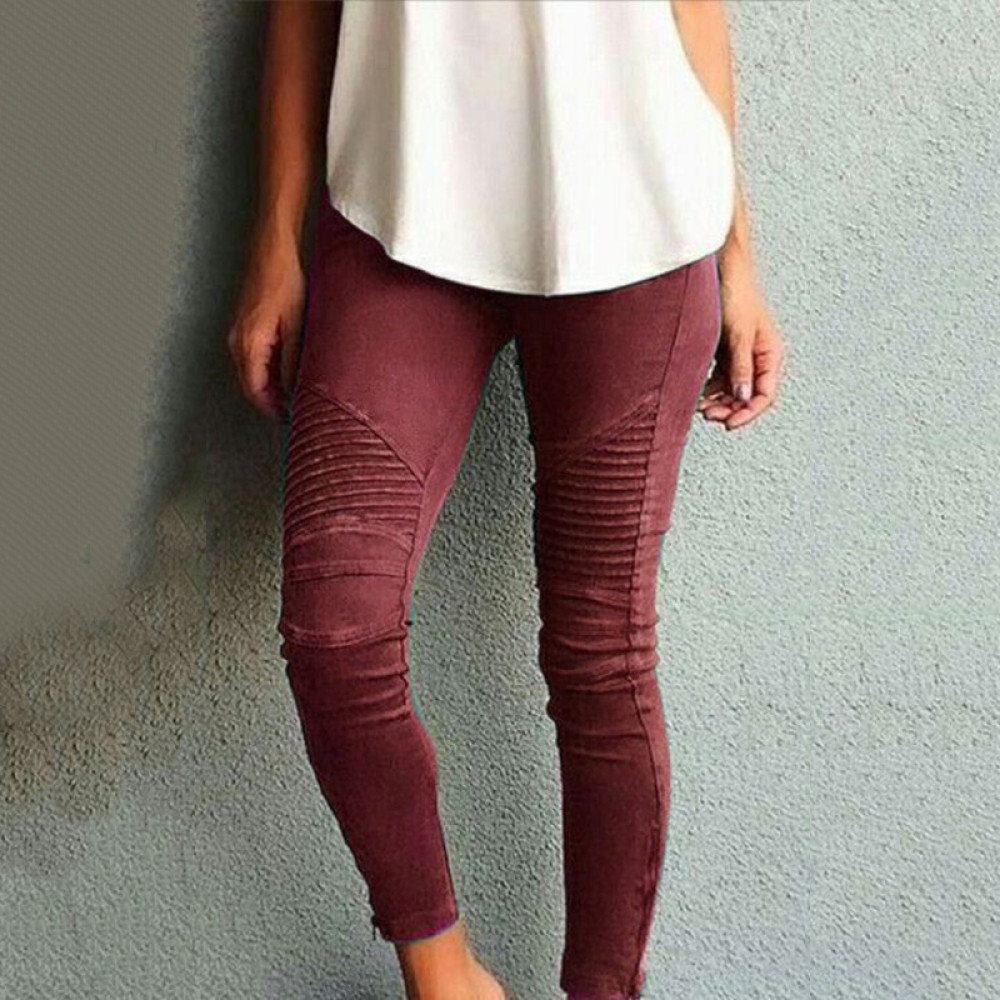 Solid Color Elastic Waistband Skinny Pencil Pant
