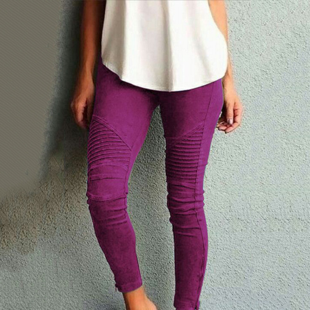 Solid Color Elastic Waistband Skinny Pencil Pant