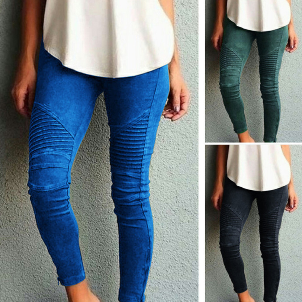Solid Color Elastic Waistband Skinny Pencil Pant