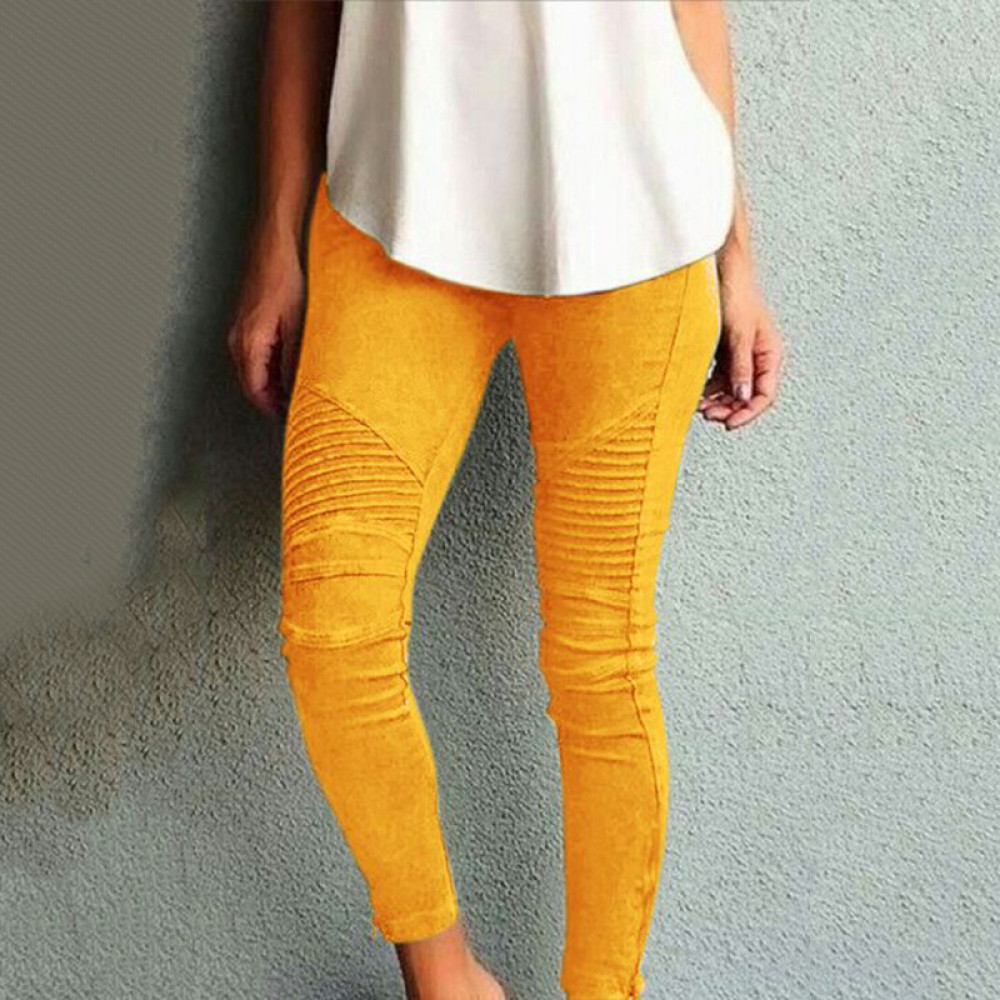 Solid Color Elastic Waistband Skinny Pencil Pant