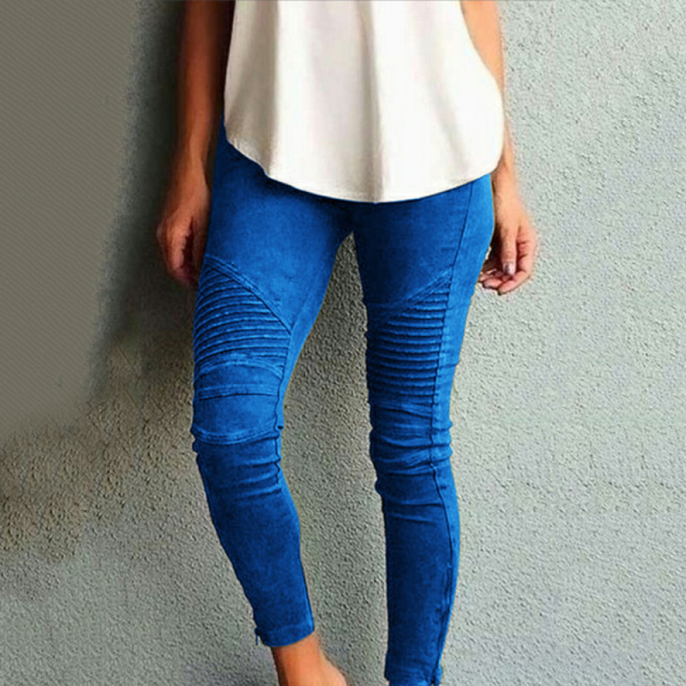 Solid Color Elastic Waistband Skinny Pencil Pant