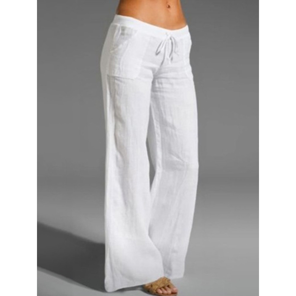 Solid Color High Waist Loose Pocket Wide Leg Casual Pants