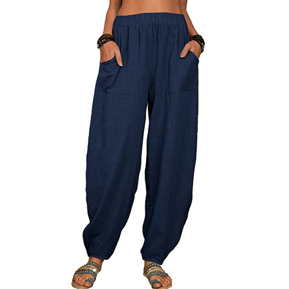 Solid Color Loose Cotton Linen Harem Lounge Pants