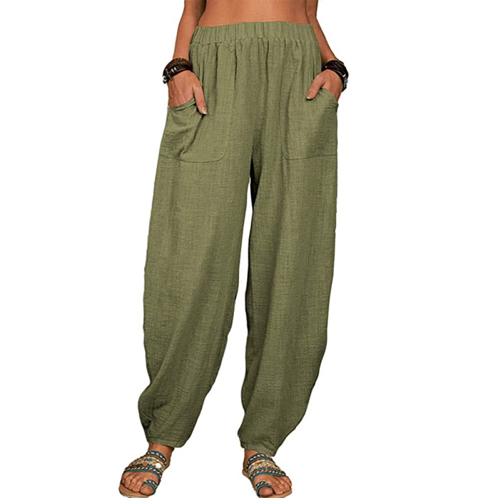 Solid Color Loose Cotton Linen Harem Lounge Pants