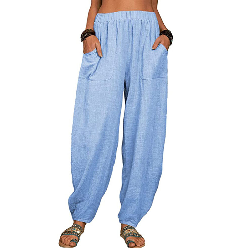 Solid Color Loose Cotton Linen Harem Lounge Pants
