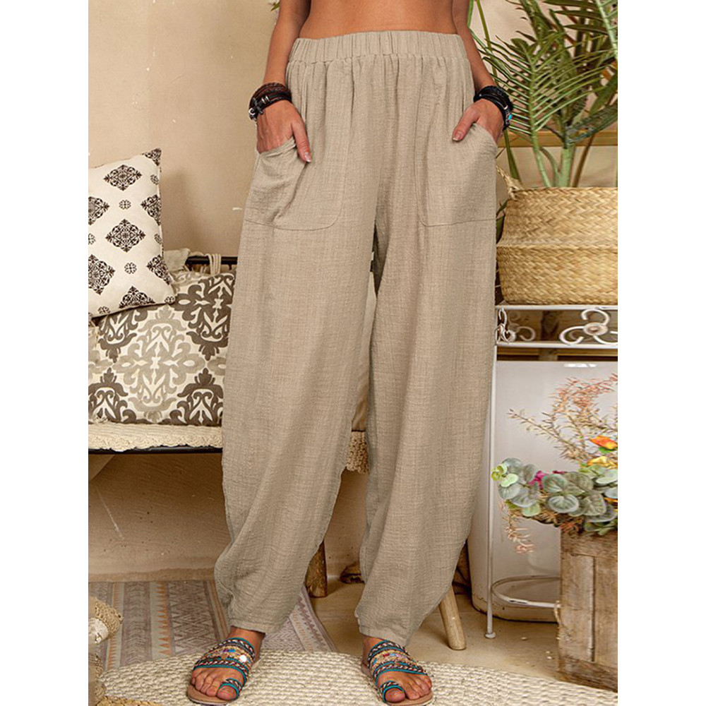 Solid Color Loose Cotton Linen Harem Lounge Pants