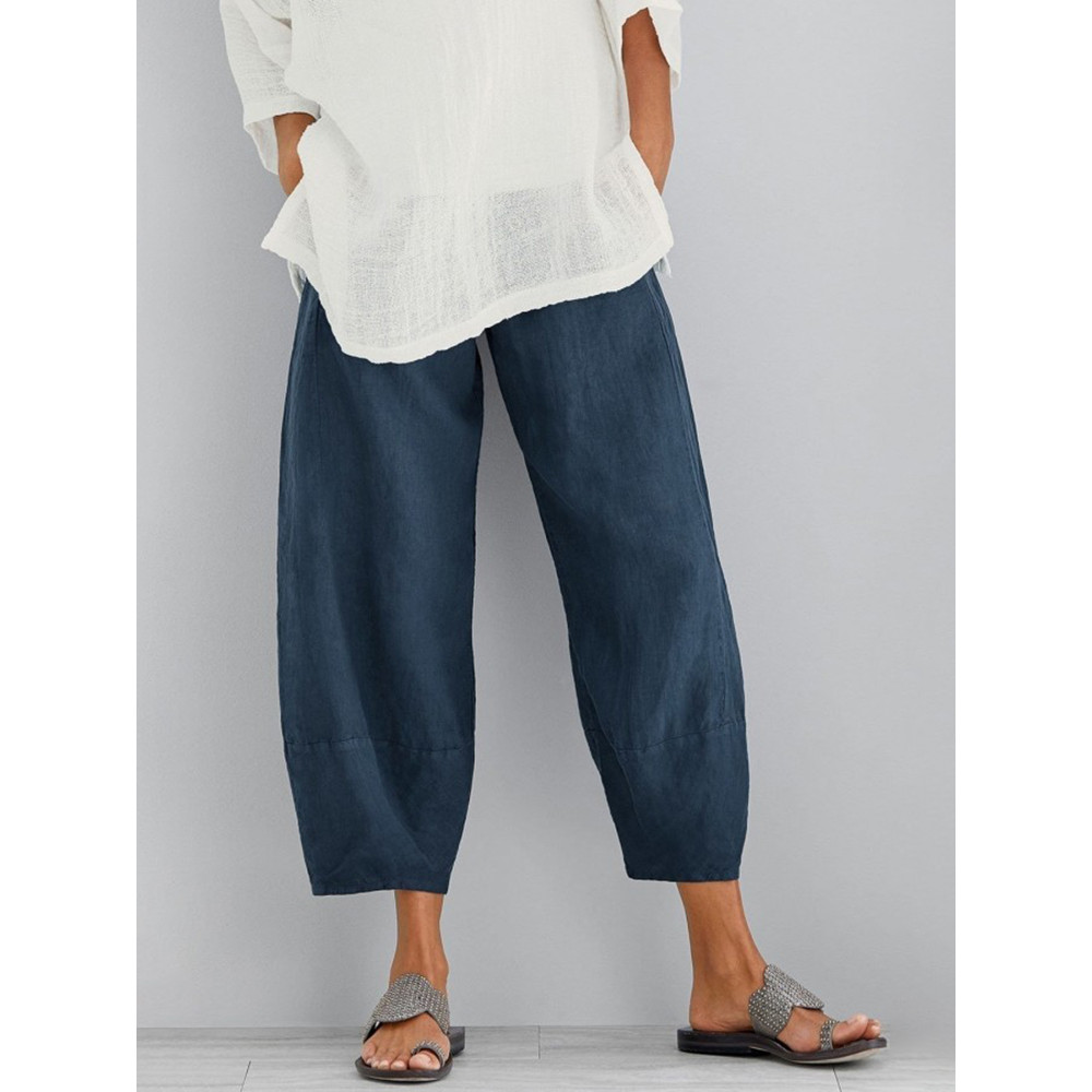 Solid Color Pocket Casual Loose Pants