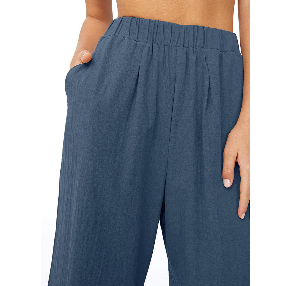 Solid Color Pocket Wide Leg Casual Pants
