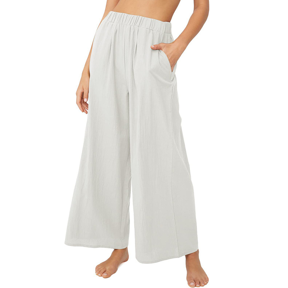 Solid Color Pocket Wide Leg Casual Pants