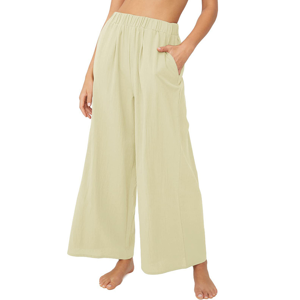 Solid Color Pocket Wide Leg Casual Pants