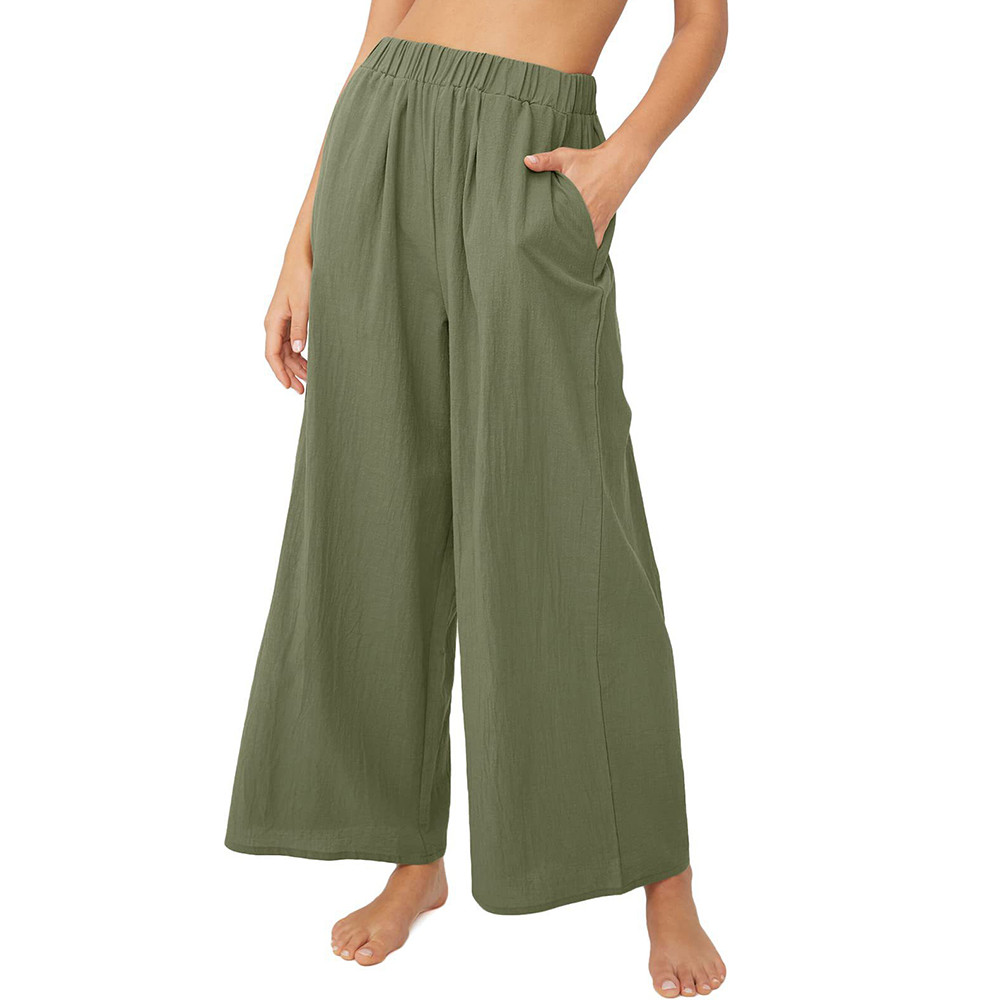 Solid Color Pocket Wide Leg Casual Pants